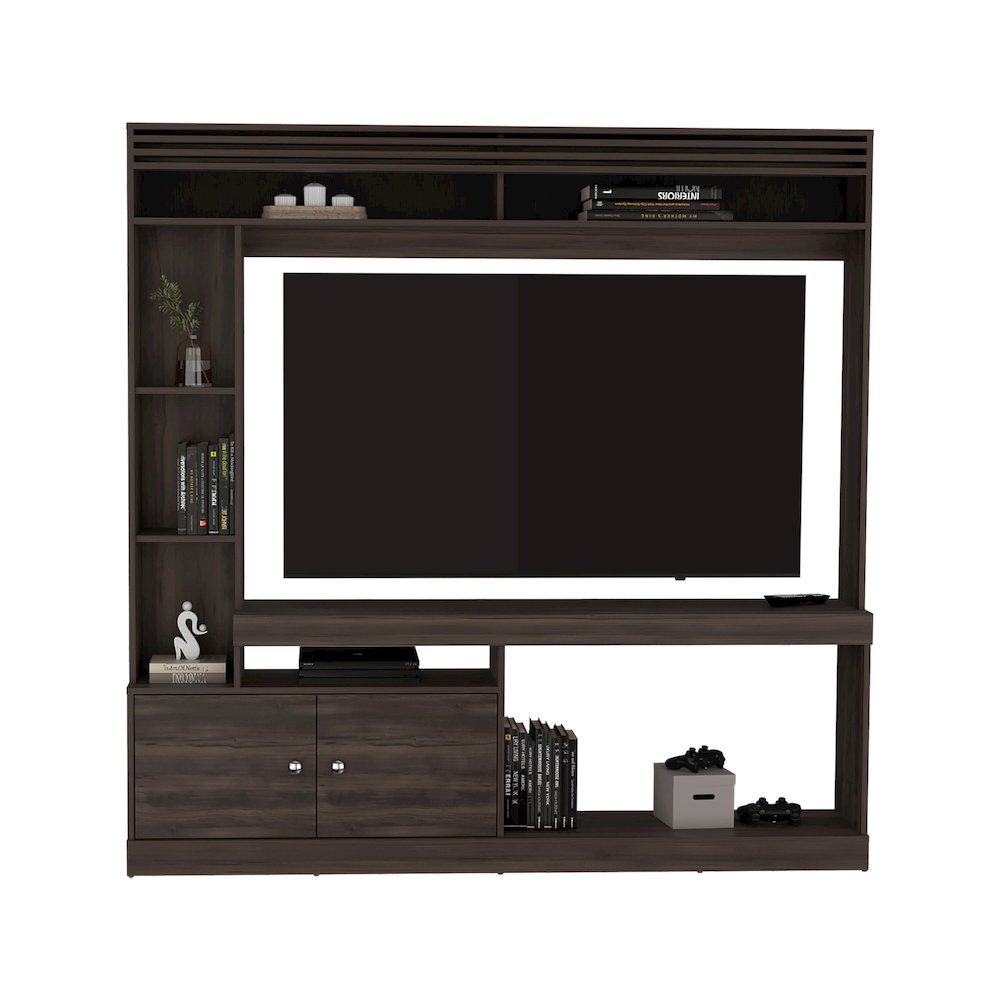 Oberlin Entertainment Center, 2 Doors, 6 Shelves, 65" TV Capacity, Walnut