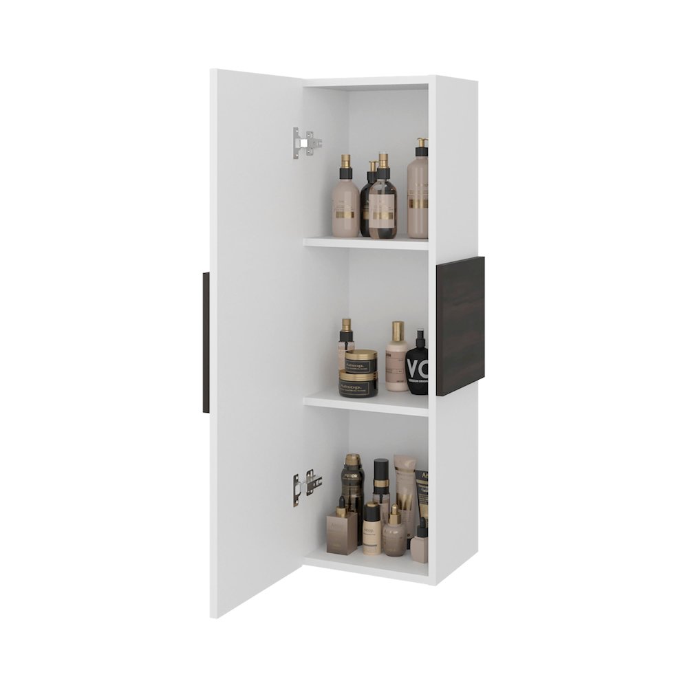 Elliott Medicine 38"H Single Door Cabinet, Three Shelves, White/Dark Walnut