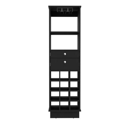 DEPOT E-SHOP Zircon Bar Cabinet, Twelve Wine Cubbies, Two Drawers, One Shelf-Black, For Livingroom