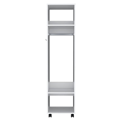 Cordova Armoire with 3 Shelves, 1 Mirror, and 4 Wheels, White