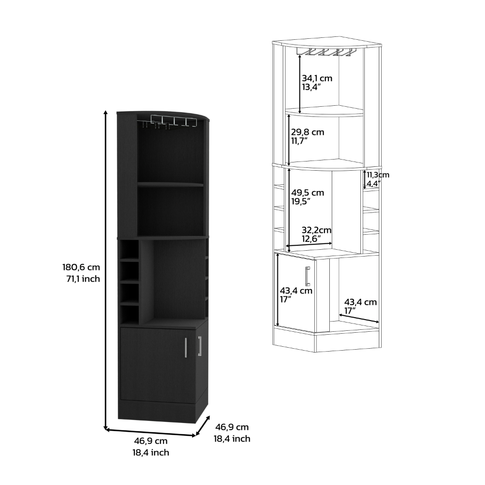 Depot E-Shop Cairo Corner Bar Cabinet, Double Door Cabinet, Glass Rack, Eight Built-in Wine Rack, Black