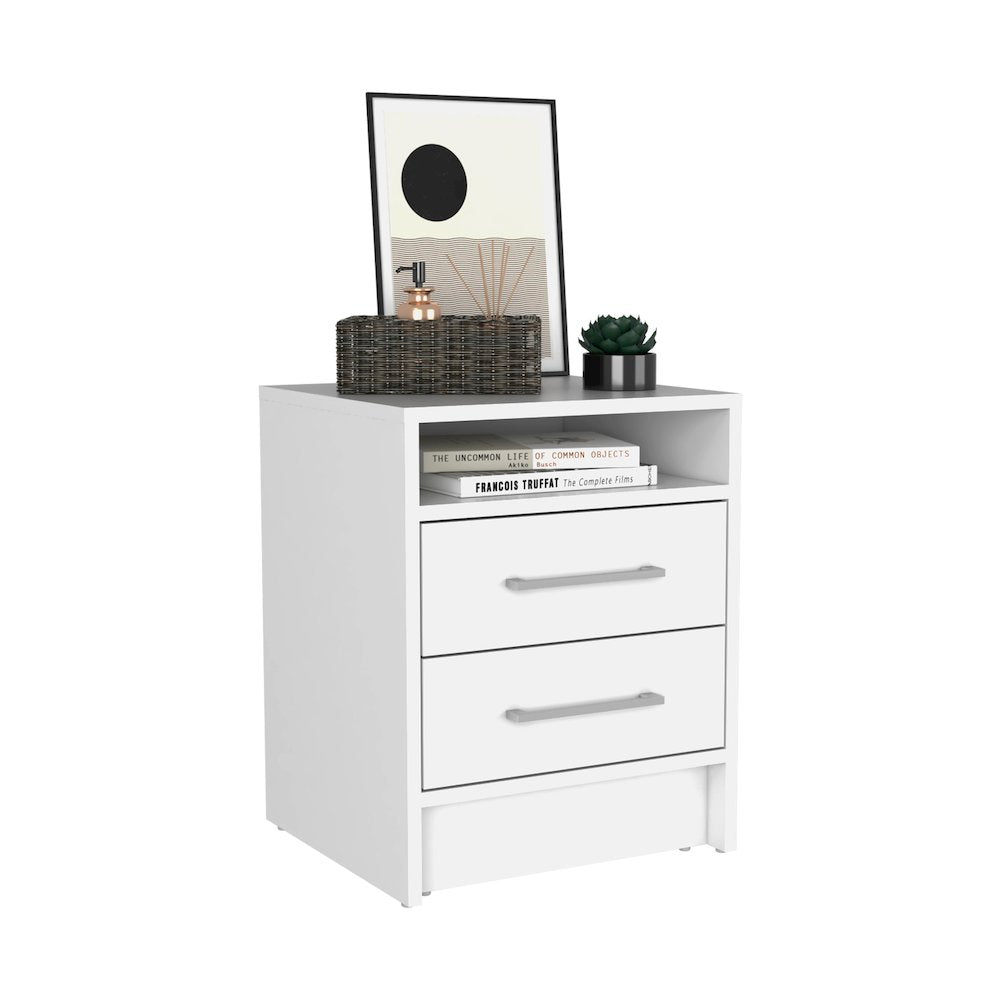 Leyva Nightstand with 2 Drawers and 1 Shelf, White