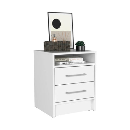 Leyva Nightstand with 2 Drawers and 1 Shelf, White