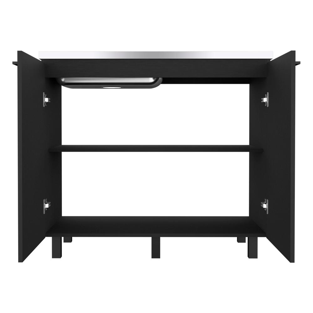 DEPOT E-SHOP Salento 2 Freestanding Utility Base Cabinet with Stainless Steel Countertop and 2-Door, Black