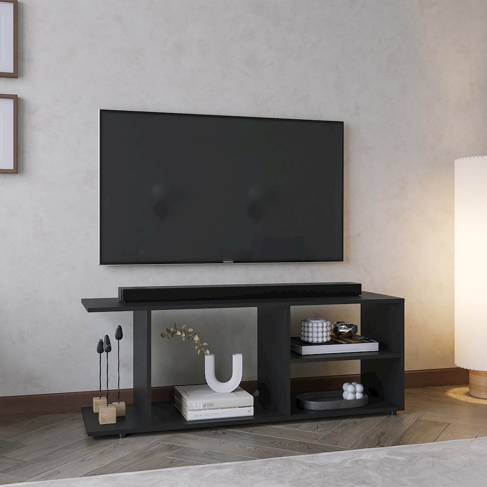 Sudley Entertainment Center with 4 Shelves and 4 Legs, Black
