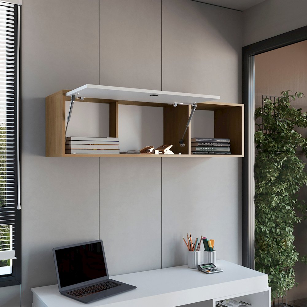 Somerset Wall Cabinet, 1 Door, 3 Shelves, Natural Oak / White