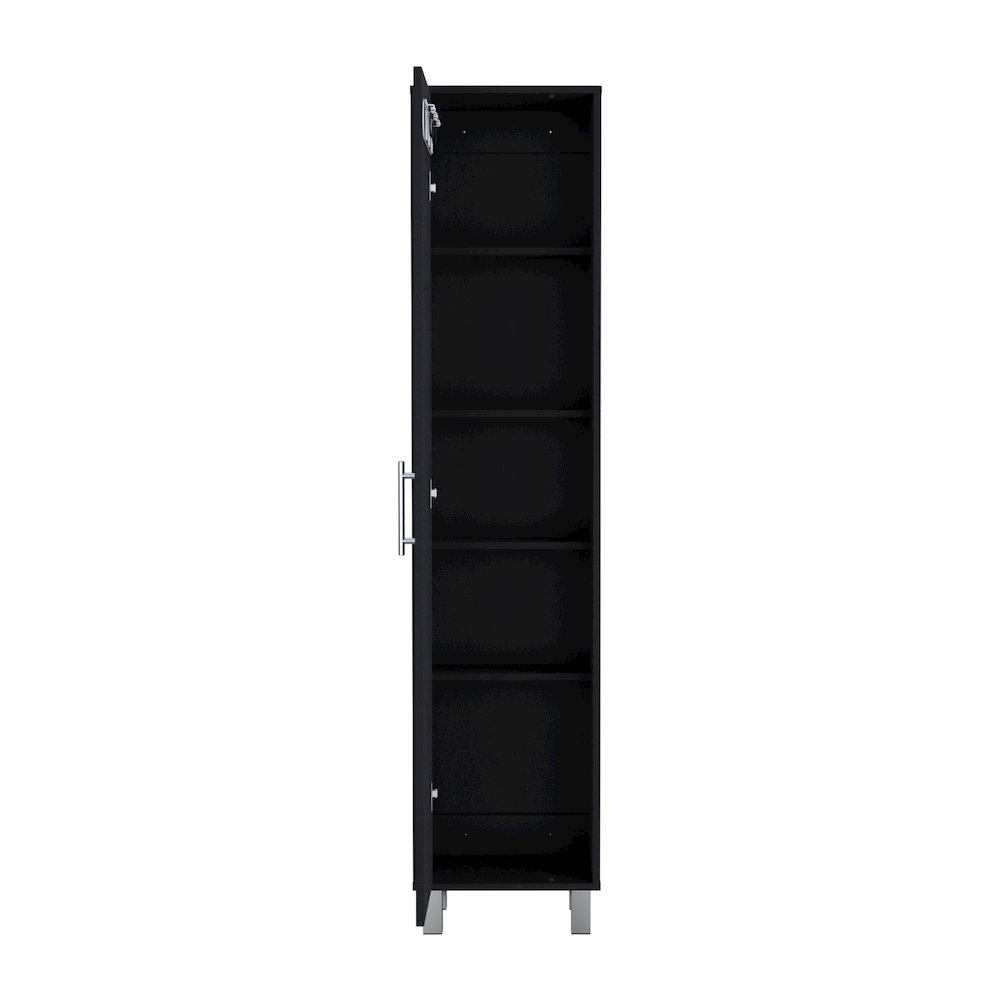 70.8H" Tall Narrow Storage Cabinet with 5-Tier Shelf, 3 Broom Hangers, Black
