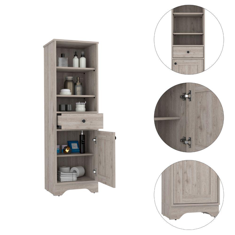 DEPOT E-SHOP Norwalk Linen Cabinet, Three External Shelves, One-Door Cabinet, One Drawer, Two Internal Shelves-Light Grey, For Bathroom
