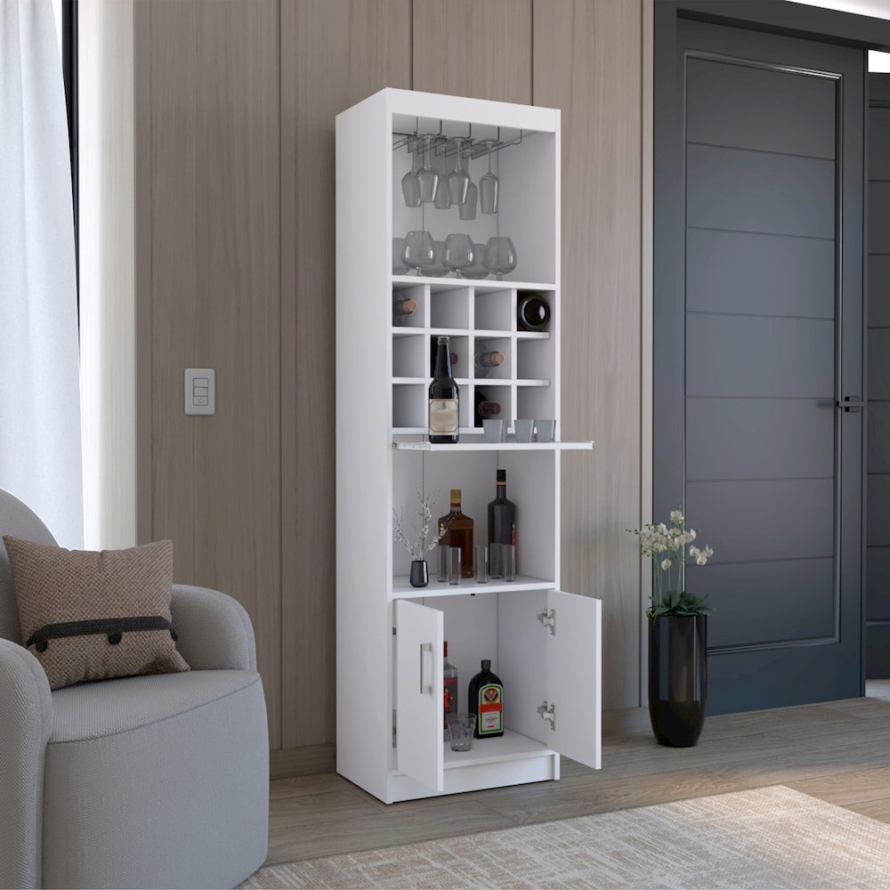 Bar Cabinet 5-Tier, Wine Cabinet, 12 Bottle Cubbies, 5 Shelves, White
