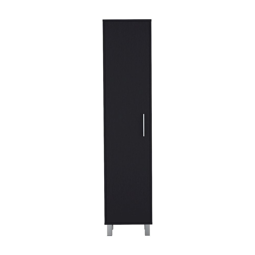 70.8H" Tall Narrow Storage Cabinet with 5-Tier Shelf, 3 Broom Hangers, Black