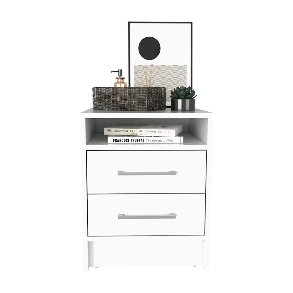 Leyva Nightstand with 2 Drawers and 1 Shelf, White