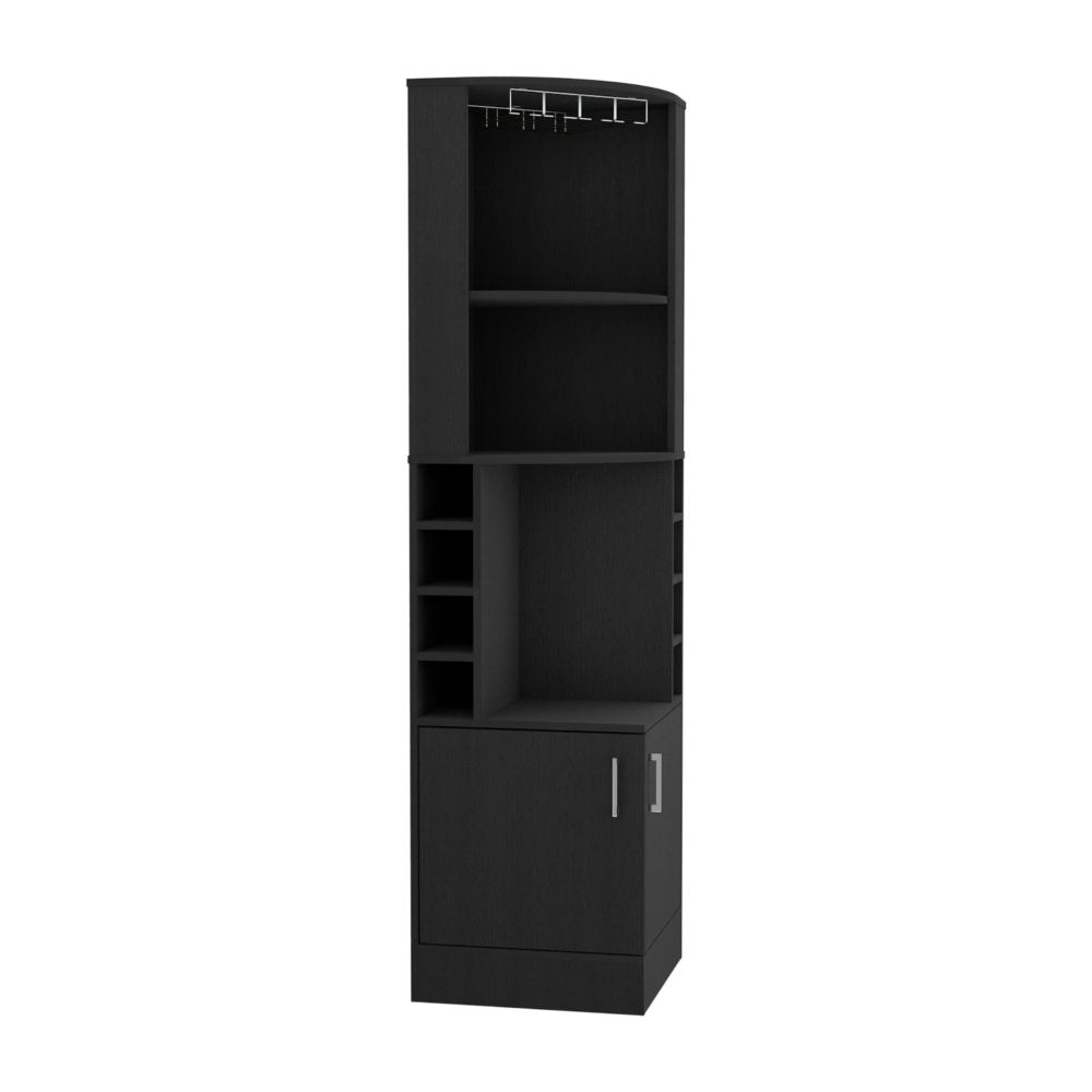 Depot E-Shop Cairo Corner Bar Cabinet, Double Door Cabinet, Glass Rack, Eight Built-in Wine Rack, Black