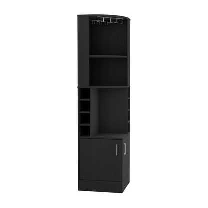 Depot E-Shop Cairo Corner Bar Cabinet, Double Door Cabinet, Glass Rack, Eight Built-in Wine Rack, Black