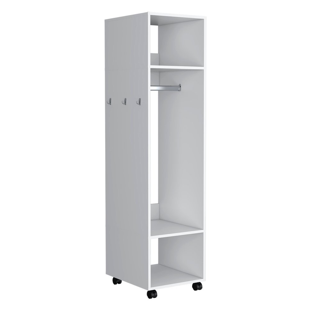 Cordova Armoire with 3 Shelves, 1 Mirror, and 4 Wheels, White