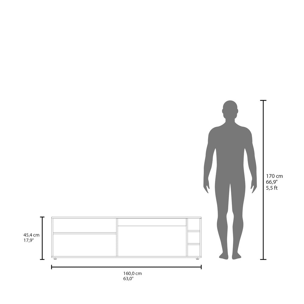 Weir Tv Stand, 6 Shelves, 60" TV Capacity, Black Wengue