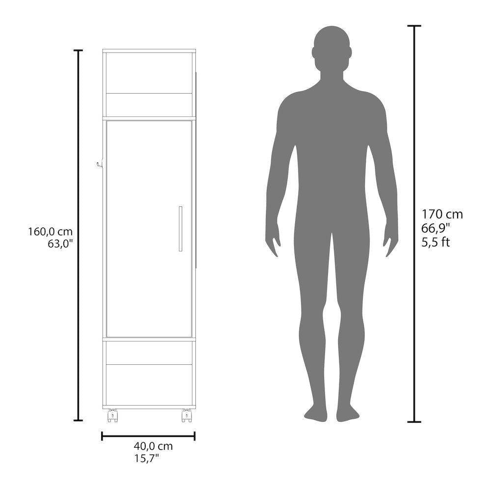 Ambler Armoire with 1 Door, 3 Shelves, and Full-Length Mirror, White