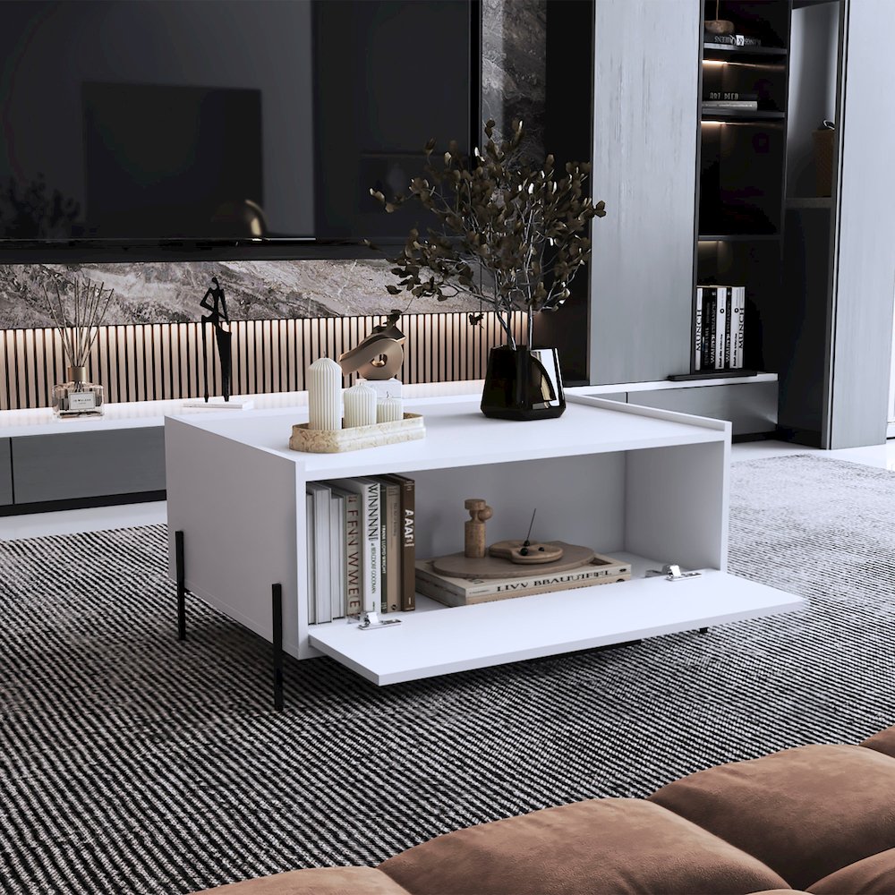 Juneau Coffee Table, 1 shelf, 4 legs, White