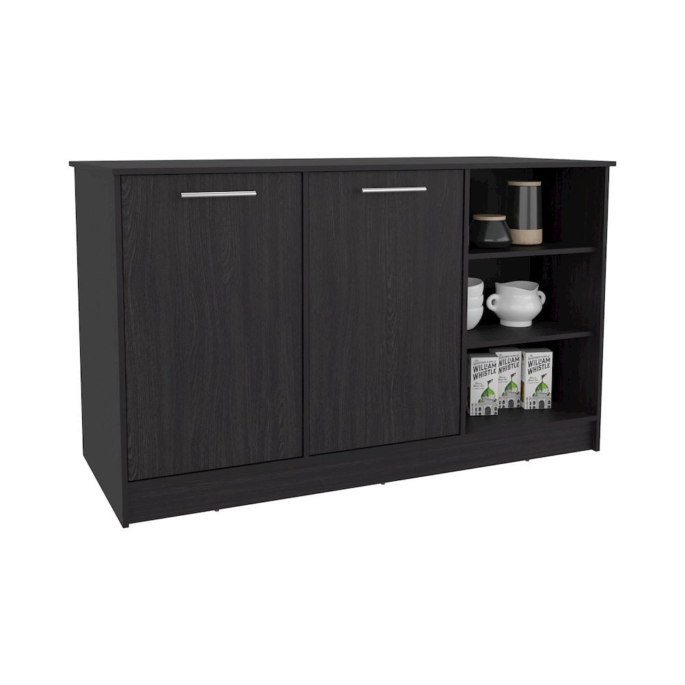 Mars Kitchen Island Two Cabinets, Three Open Shelves, Black Wengue