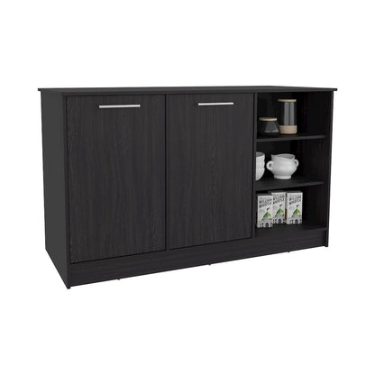 Mars Kitchen Island Two Cabinets, Three Open Shelves, Black Wengue