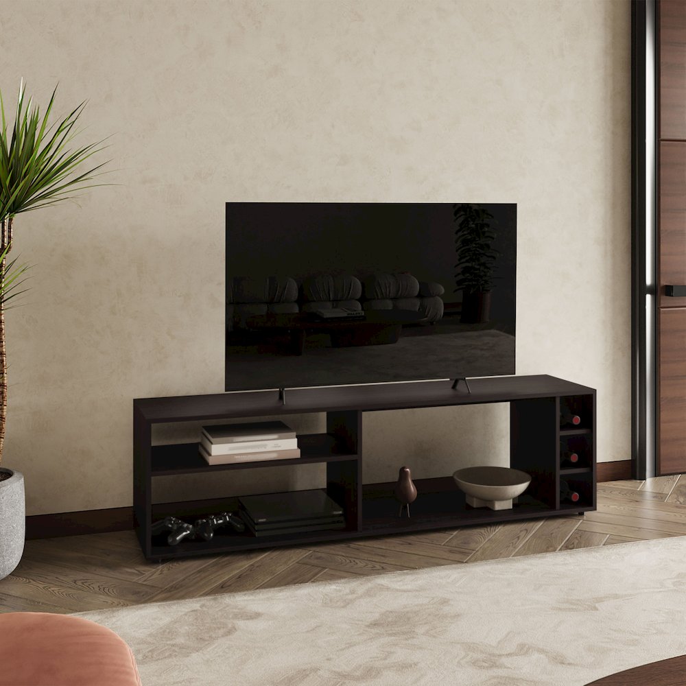 Weir Tv Stand, 6 Shelves, 60" TV Capacity, Black Wengue