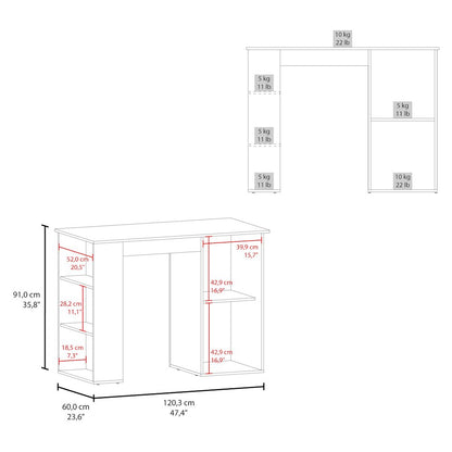 Rossiter Kitchen Island, 1 Door, 5 Shelves, Natural Oak/White