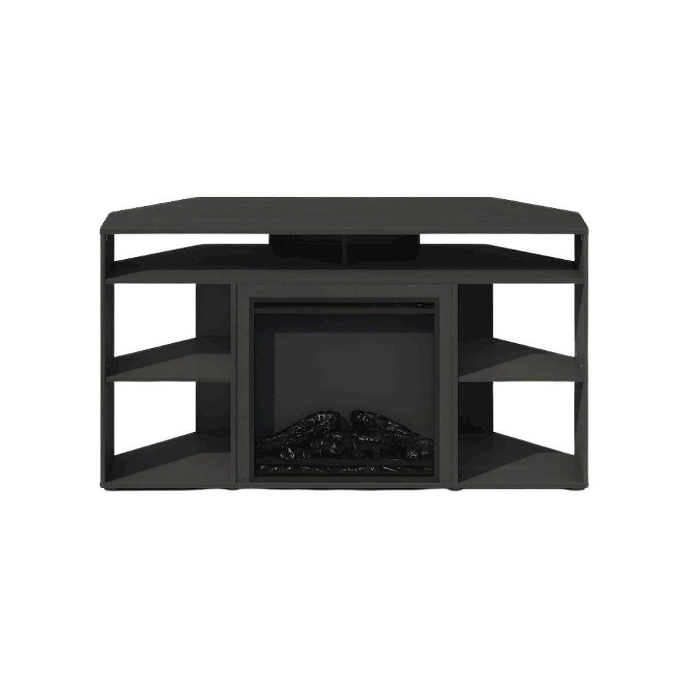 Black 55 Inch Fireplace TV Stand with Five Shelves and Electric Flame Display