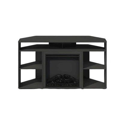 Black 55 Inch Fireplace TV Stand with Five Shelves and Electric Flame Display