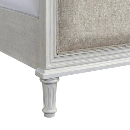 Viscose-Upholstered King Platform Bed with Wood Frame, Distressed Finish