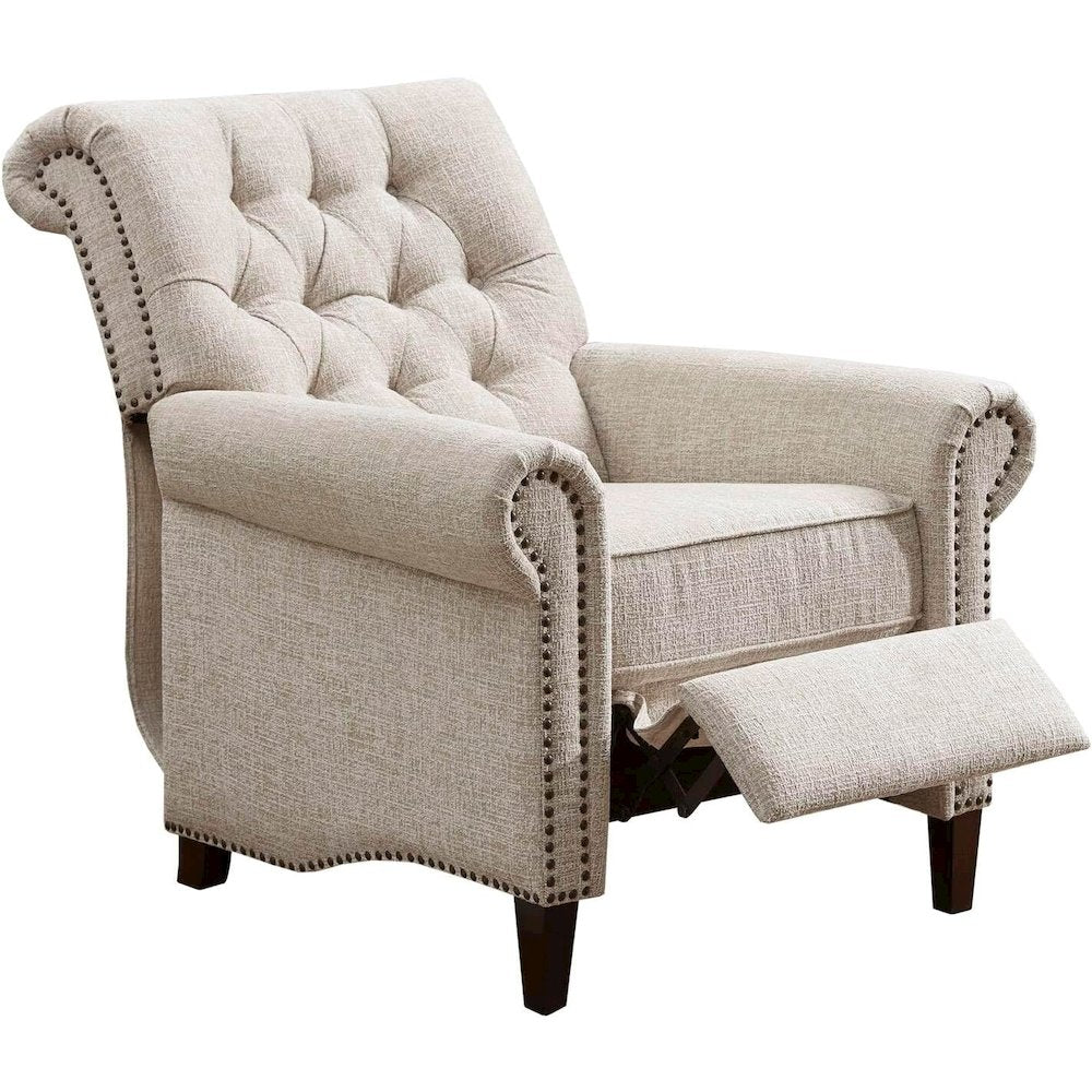 Beige Wingback Recliner Chair – Upholstered Push Back Accent Seat