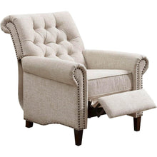 Beige Wingback Recliner Chair – Upholstered Push Back Accent Seat