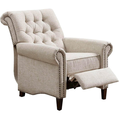 Beige Wingback Recliner Chair – Upholstered Push Back Accent Seat
