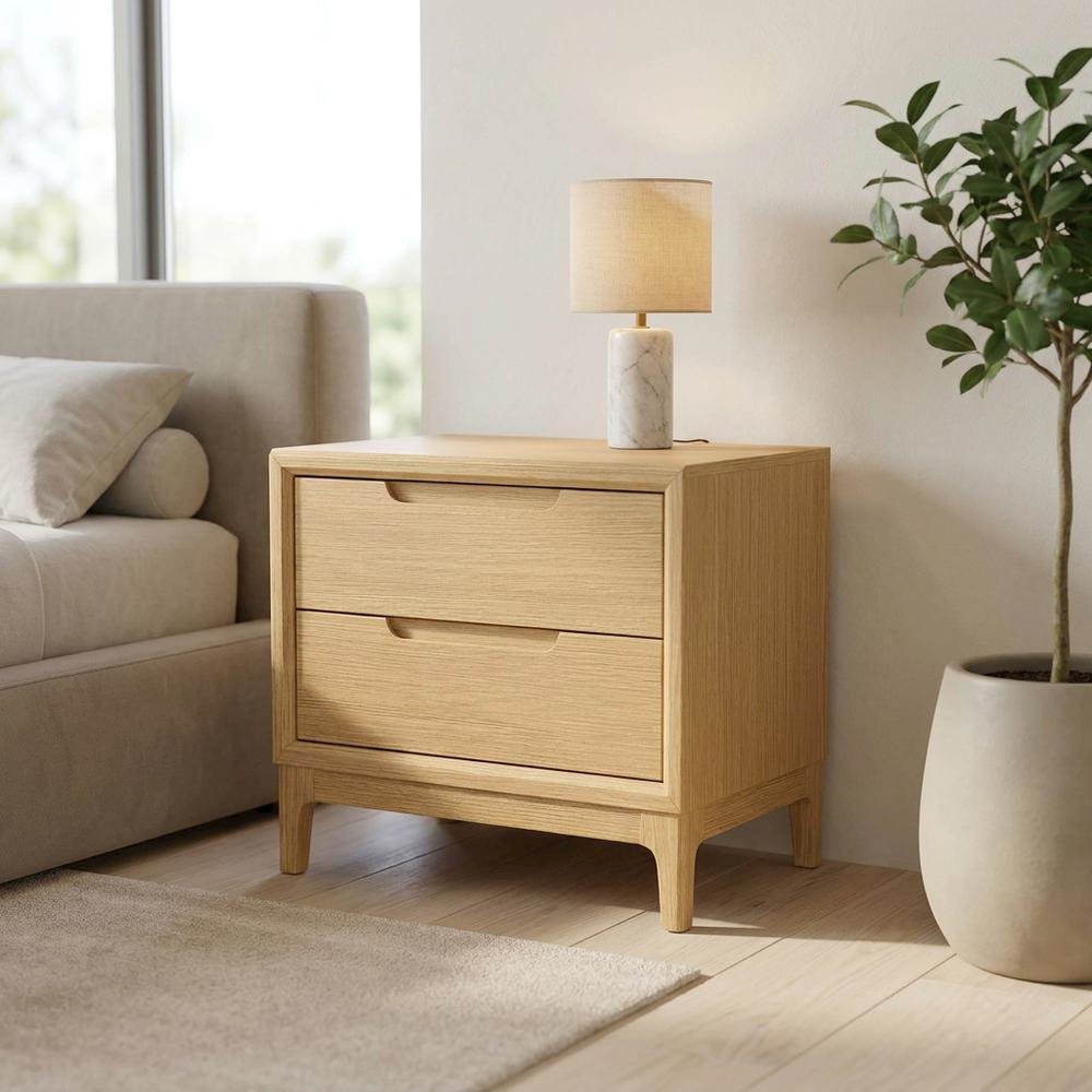 Light Oak Modern Nightstand with Drawer and Mindi Solid Wood Construction