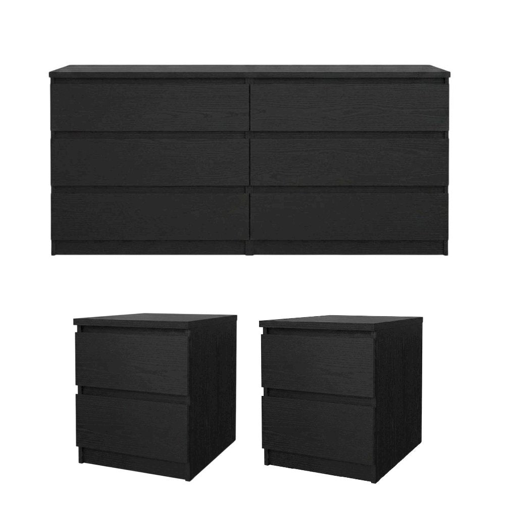 3 Piece Bedroom Set with Double Dresser and Nightstands in Classic Finish