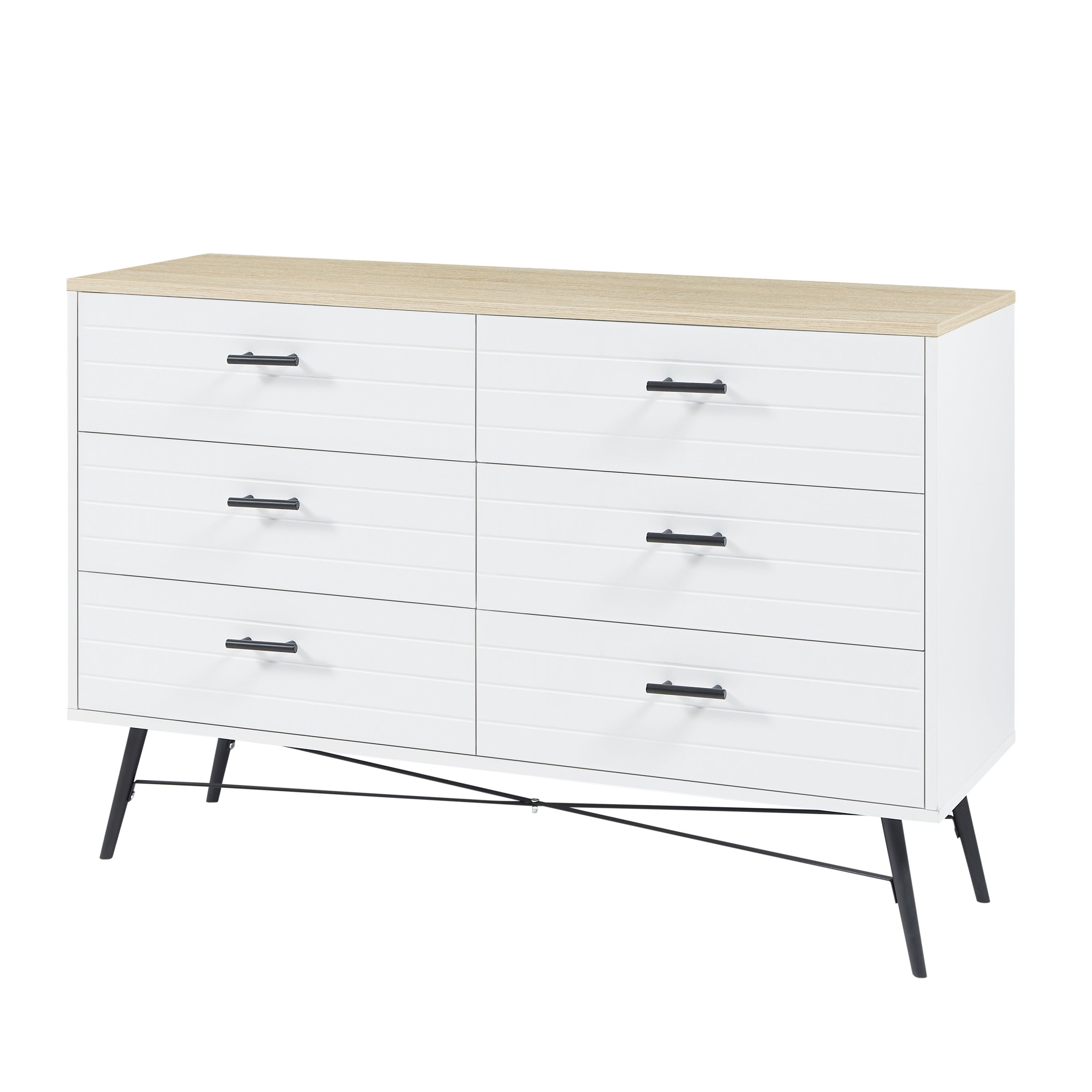 6 Drawer Dresser for Bedroom with Deep Drawers, Wood Dressers & Chest of Drawers, Modern White Long Dressers for Closet Living Room, 47.2"W x 15.7"D x 31.5"H, White & oak