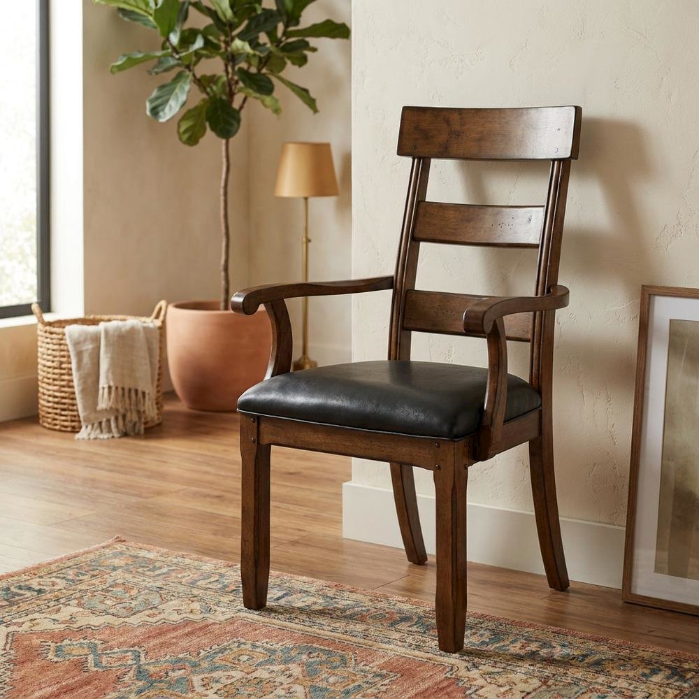 Distressed Mango Armchair with Upholstered Seat and Updated Lodge Style
