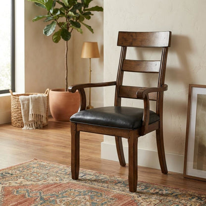Distressed Mango Armchair with Upholstered Seat and Updated Lodge Style