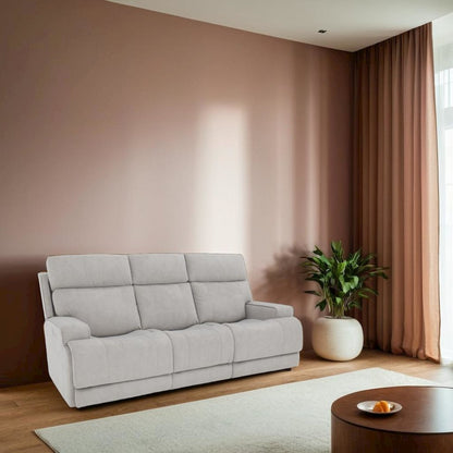 Gray Leather Power Reclining Sofa with Adjustable Headrests and Comfort