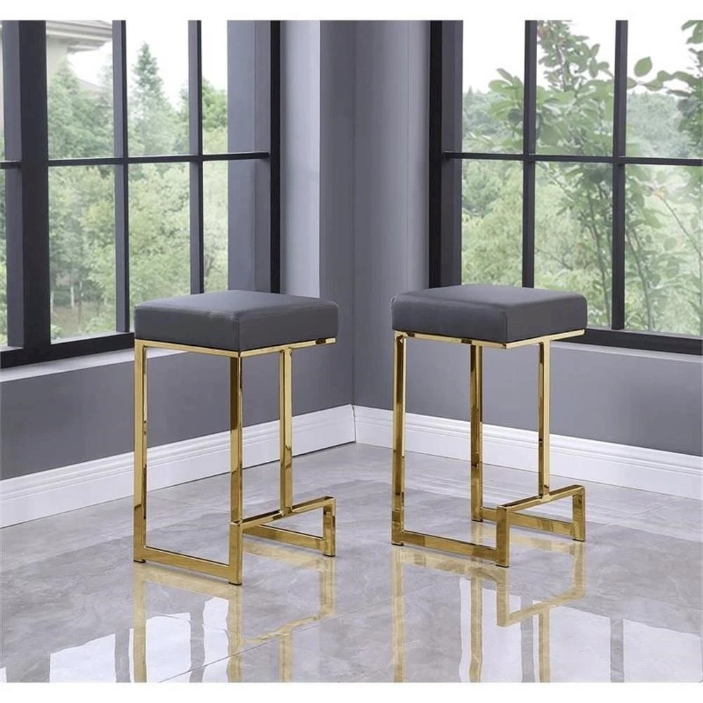 Dorrington Faux Leather Backless Counter Height Stool in Gray/Gold (Set of 2)