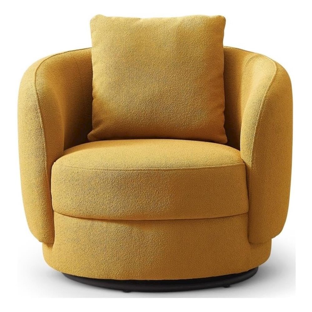 Yellow Boucle Lounge Chair with Solid Wood Frame, Ideal Accent Chair