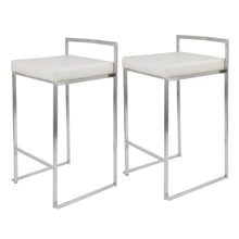 Contemporary White Faux Leather Stackable Counter Stool Set of 2