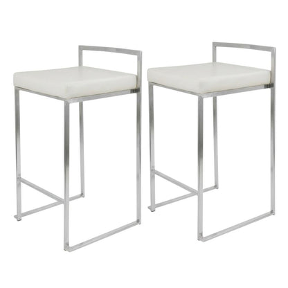 Contemporary White Faux Leather Stackable Counter Stool Set of 2