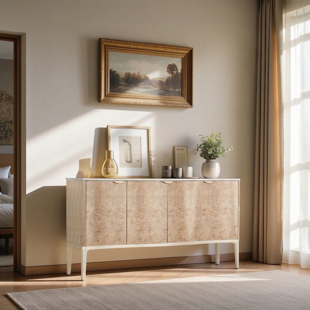 Elegant Blush Sideboard Buffet Cabinet with Storage and Bar Cabinet Use
