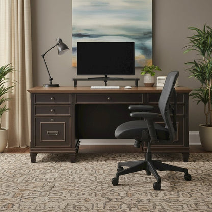 Wood Double Pedestal Desk, 7 Drawers, Locking File, Black