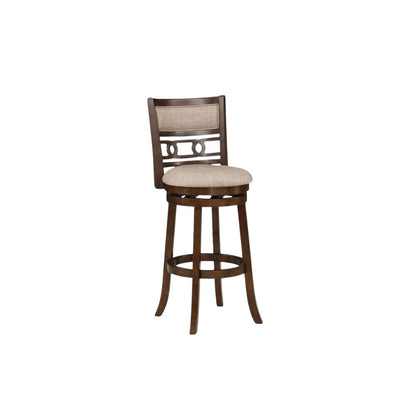 Brown Solid Wood 29" Swivel Bar Stool, Fabric Seat, Sleek Design