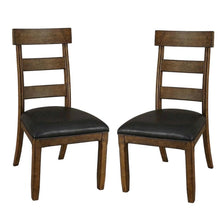 Distressed Mango Side Chair with Upholstered Faux Leather Seat, Warm Pecan