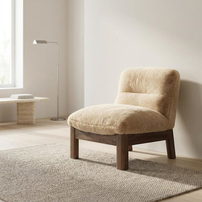 Faux Fur Armless Accent Chair with Tufted Foldover Back for Lounge Seating