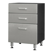 Vinyl Laminate Three-Drawer Storage Cabinet with Metal Accents for Garage