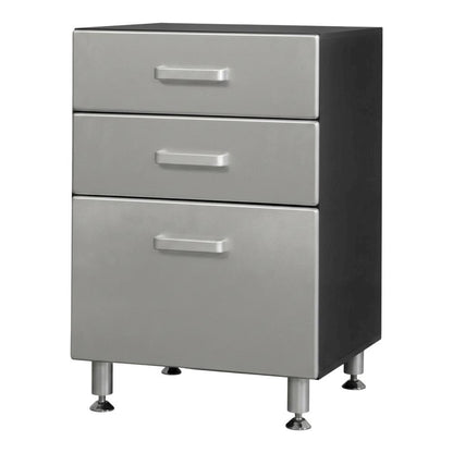 Vinyl Laminate Three-Drawer Storage Cabinet with Metal Accents for Garage