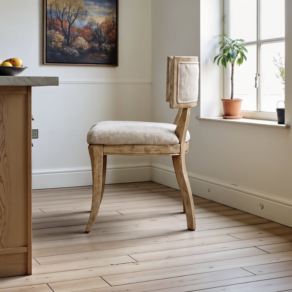 Set of 2 Beige Modern Dining Chairs with Rubberwood and Solid Wood Frame