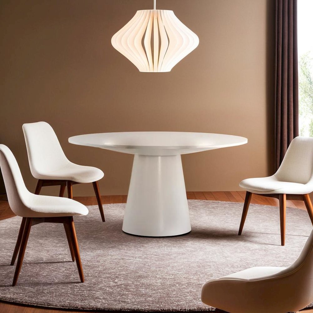 Contemporary Round Dining Table in White Finish for Modern Dining Spaces